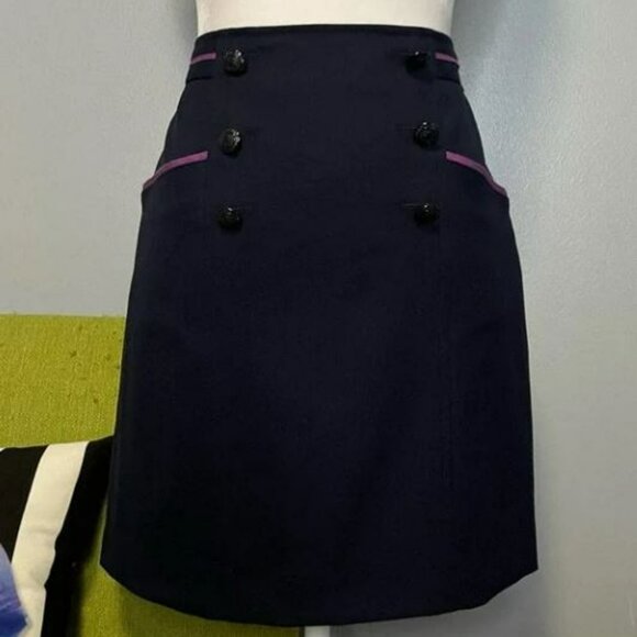 Brooks Brothers Navy Blue Wool Nautical Button Skirt - Picture 1 of 6